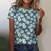 Camiseta de moda para mujer, ropa Harajuku con estampado floral, cuello redondo, jersey con estampado 3D, camisetas de manga corta, ropa urbana holgada de verano
