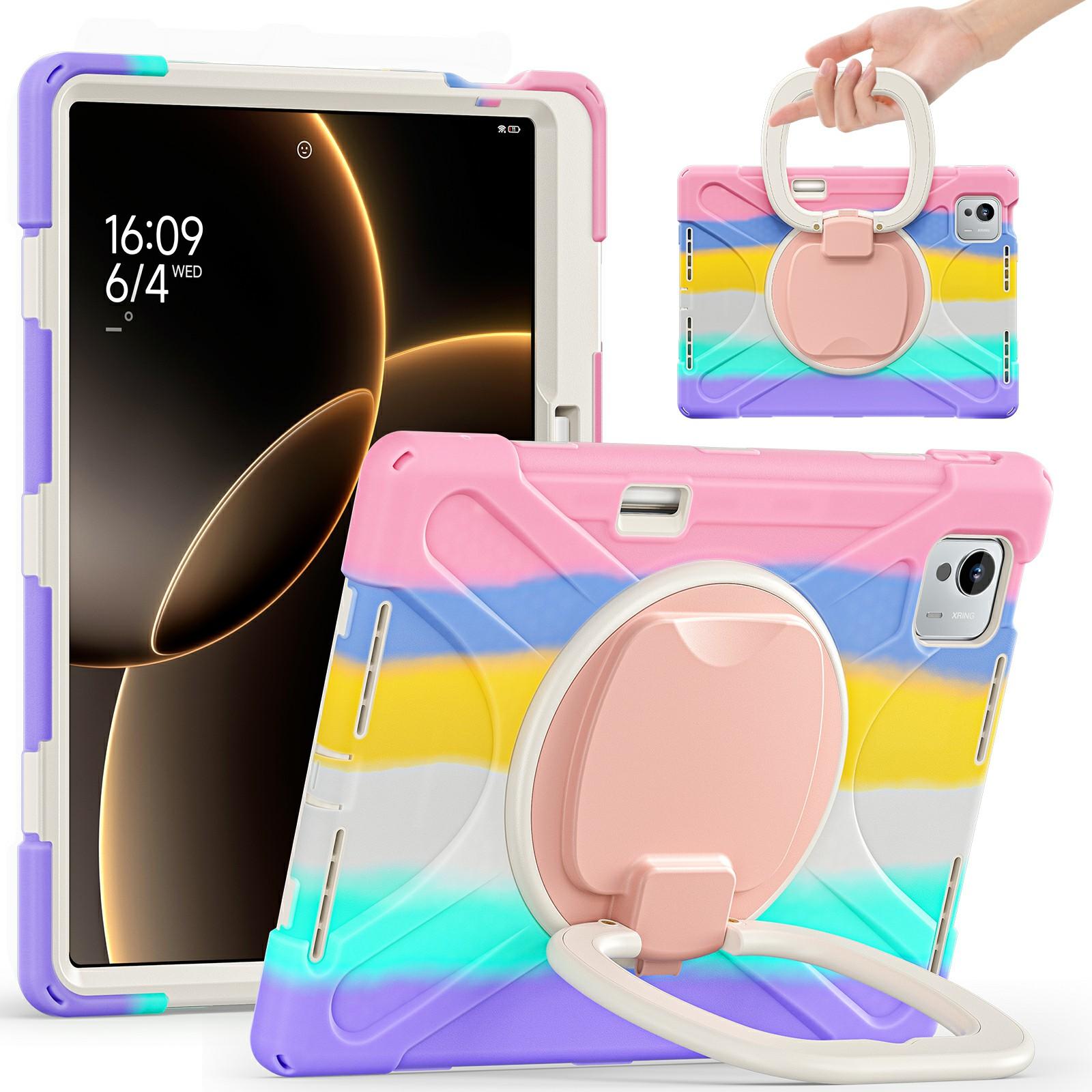 

For Xiaomi Pad 7 Ultra Case TPU+PC+Silicone Tablet Cover Swivel Kickstand Handle Grip Colorful Pink