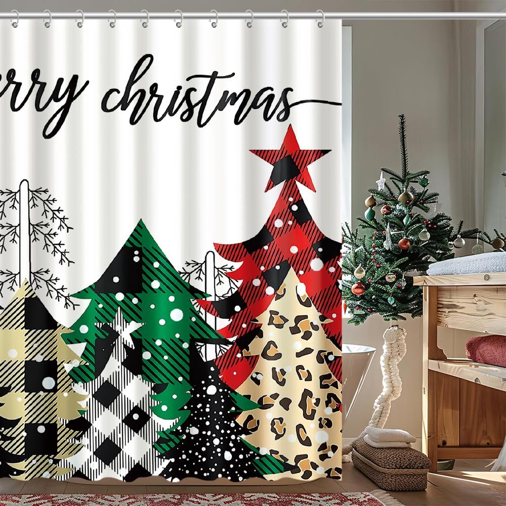 GAEChristmas Snowman Shower Curtain, Xmas Balls Snowflake Decorative Bathroom Curtains Set with Hooks, Winter Holiday Bathroom