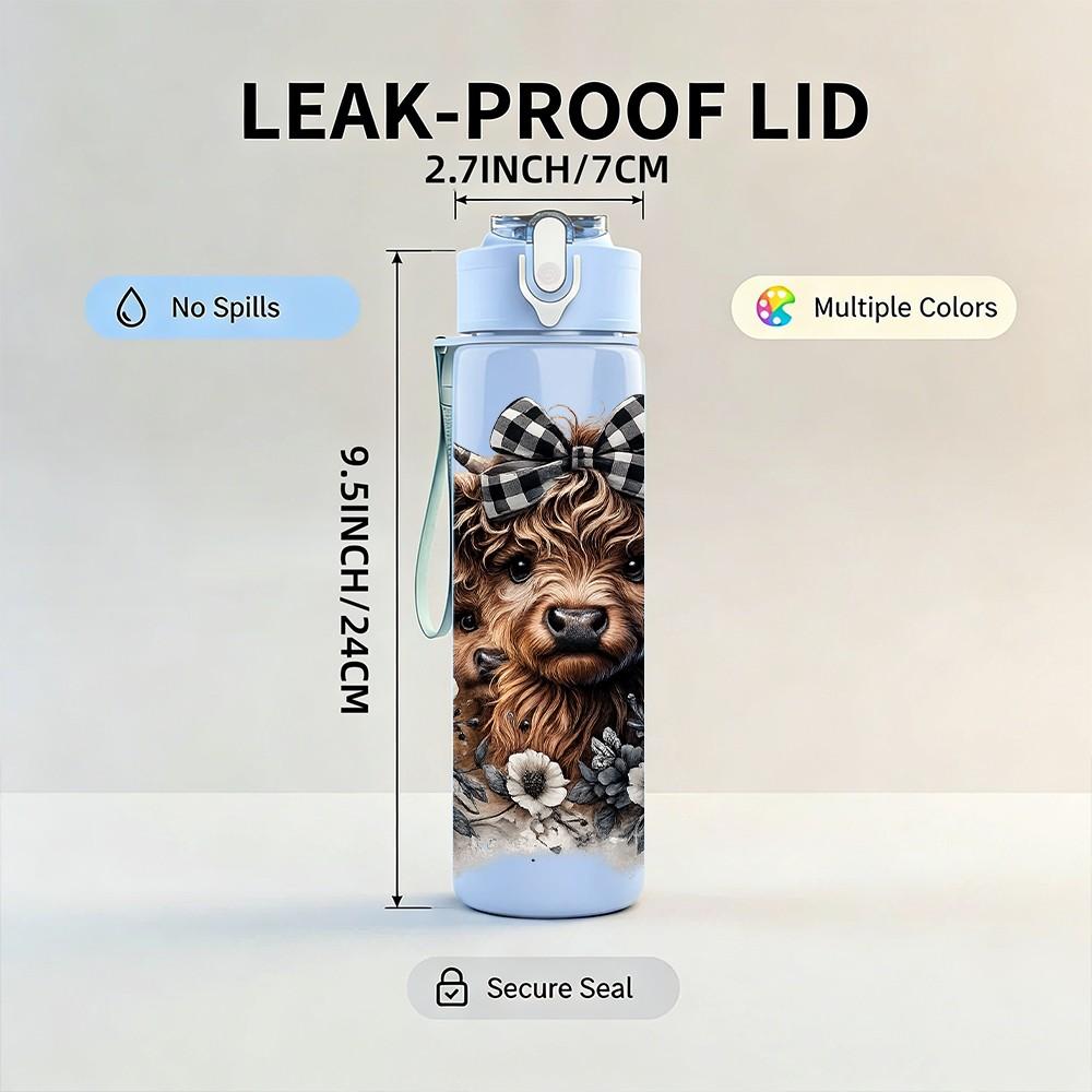 1PC Bear Deer Wildlife Forest Animal Print 750ml Color Plastic Sports Water Bottle Leakproof Flip Straw Lid Suitable for Sports Office Home Use