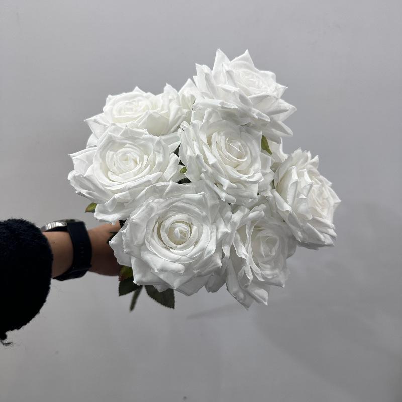 9 Heads Silk Cloth Burnt Orange Rose Bouquet for Wedding Home Party Christmas Decoration Bouquet Artificial Decorative Flowers