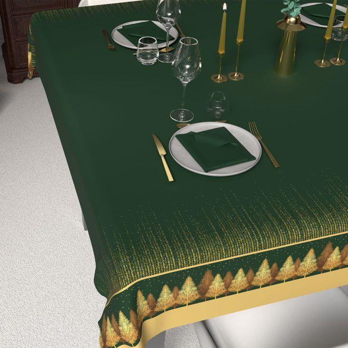 Nappe festive imprimée anti-tâches rectangle 140x300 cm FORET, par Soleil d'Ocre