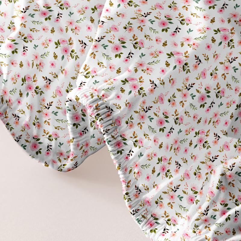 1 Simple Modern Plant Flower  Printed Matte Fitted Sheet, Bedroom Printed Bed Cover, Bedding (Excluding Pillowcases)