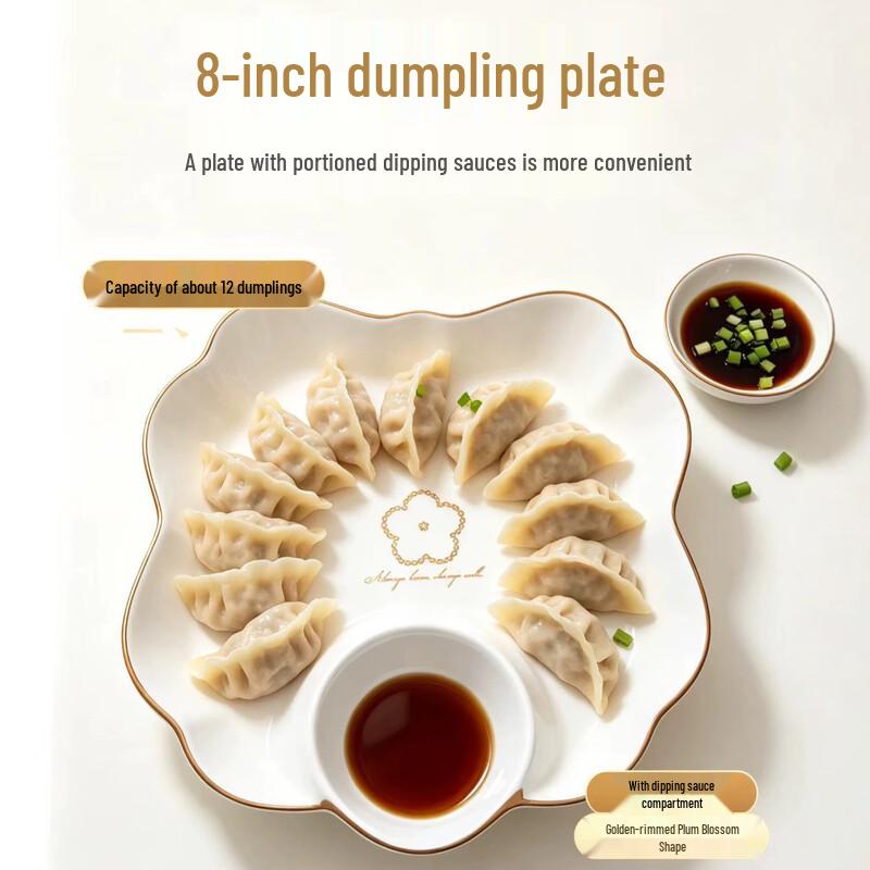 HUAIYI Ceramic Dumpling Plate with Dipping Sauce Compartment