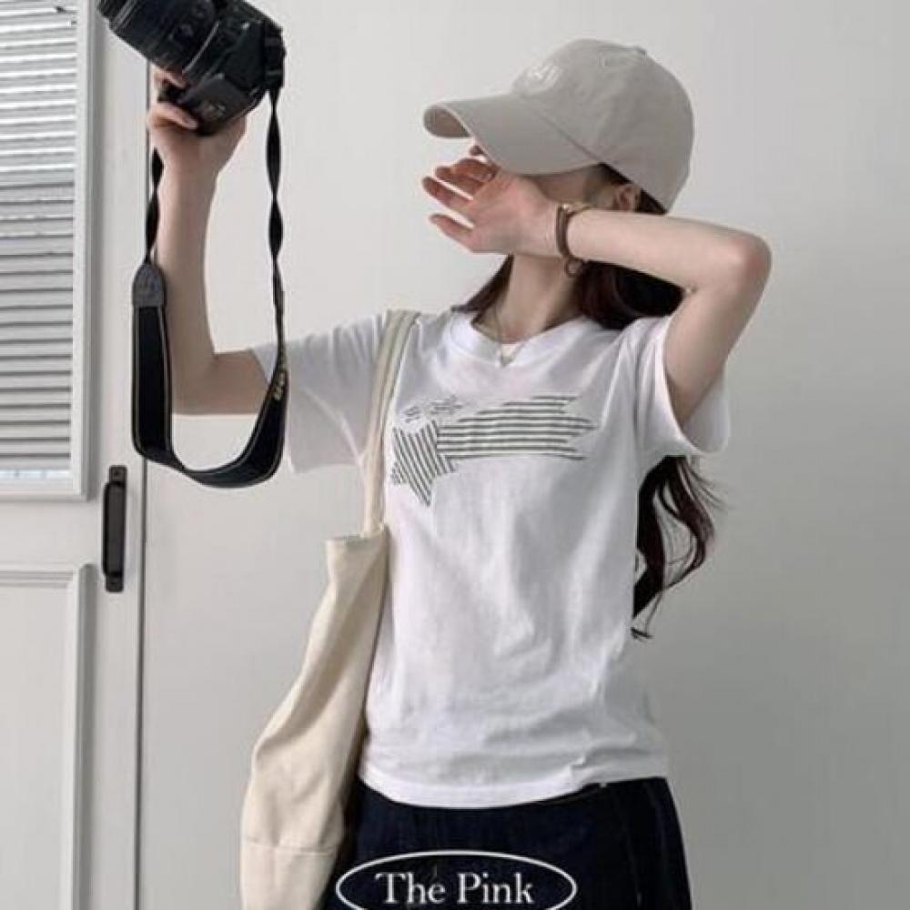 The Pink Unisex Loose Fit Stripe Star Short Sleeve Tee