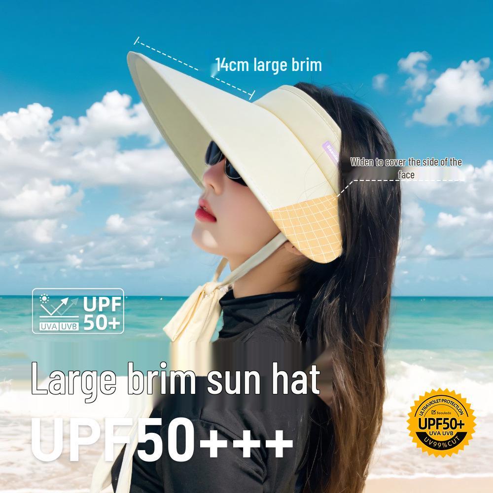 Dámsky skladací letný klobúk so širokou strieškou na ochranu pred UV žiarením s krytom na tvár.