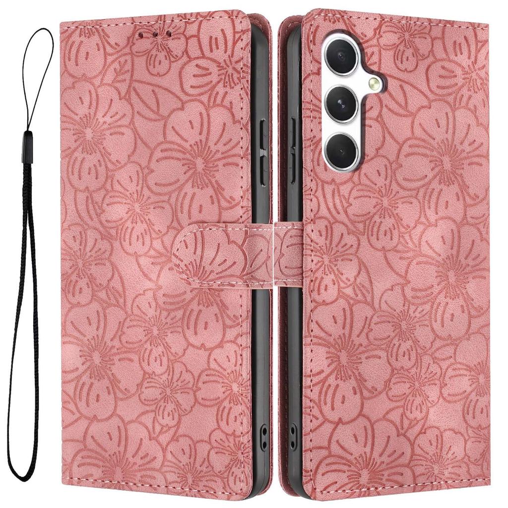 For Samsung Galaxy A15 5G/A15 4G Flip Case Cherry Blossom Pattern Leather Wallet Stand Phone Cover with Wrist Strap