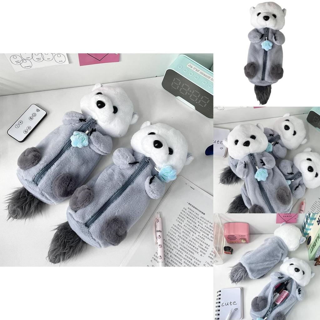 Cute Otter Plush Pencil Bag Functional Marine Animal Toy Case Portable School Storage
