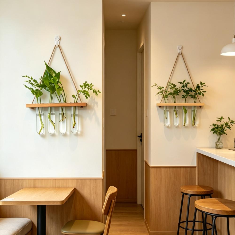 Wall Hanging Propagation Station with Wooden Stand Glass Test Tubes Garden Decor for Floral Arrangements Home Office Decor