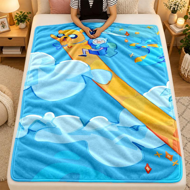Flannel BlanketAdventure Time Cartoon Warm Soft Throw Blanket for Indoor Sofa Bed Living Room Use