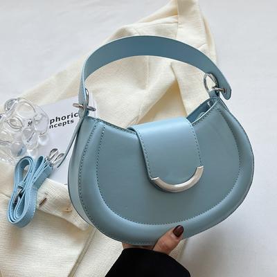 Feminine PU Leather Shoulder Bag Feminine Underarm Bag Luxurious Light Color New Trend Sky