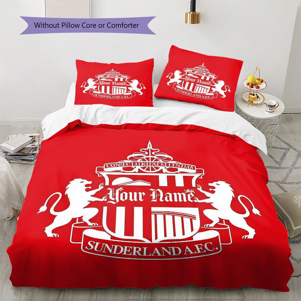 Sunderland Association Football Club Custom Name Pattern Bedding Quilt Set Quilt Cover Pillowcase Home Birthday Gift(1 * duvet cover + 2 * pillowcase,