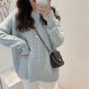 Solid color twist soft waxy pullover sweater women's autumn and winter new fashion loose lazy wind crew neck knitted sweater thick
