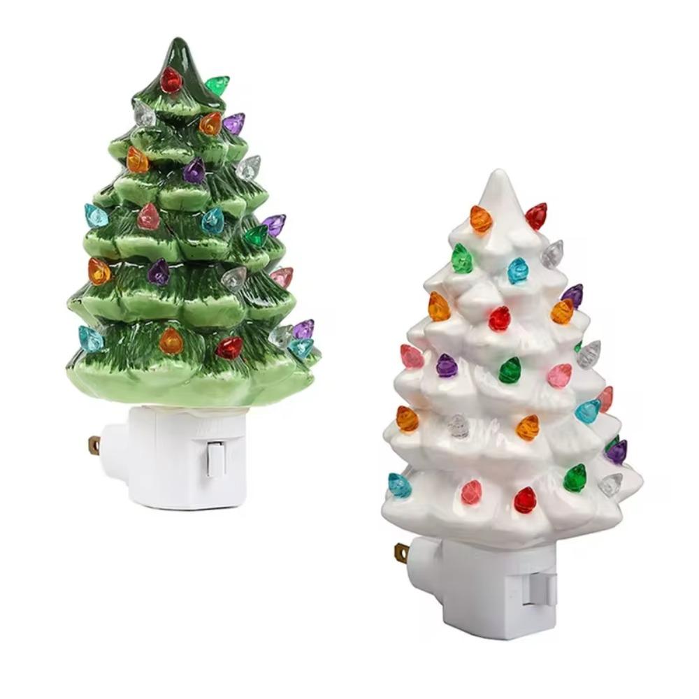 US Plug Christmas Tree Night Light Resin Bedside Lamp Christmas Mood Light  Study