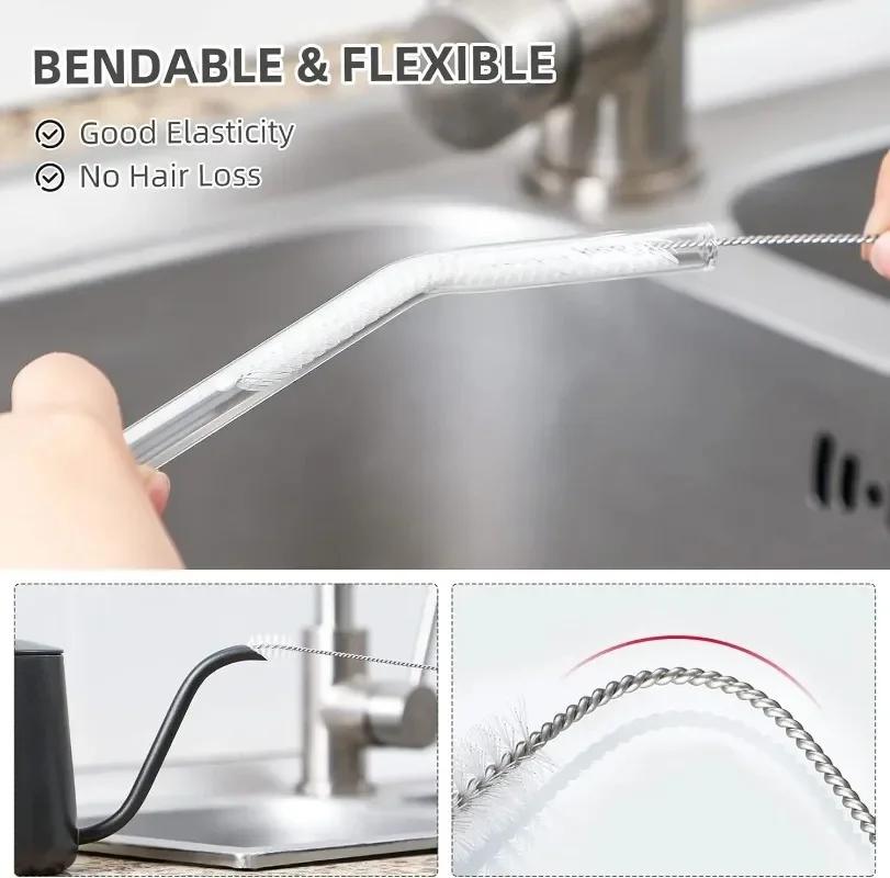 Long Handle Straw Cleaning Brush Kit Stainless Steel Drinking Straws Tube Pipe Cleaner Brushes for Baby Cup Bottles Clean Tools