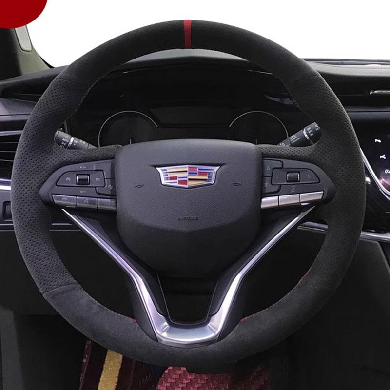 

Hand Sewing Non-Slip Red suede Carbon Fiber Car Steering Wheel Cover For Cadillac XT5 CT6 XT4 CT5 XTS XT6 CT4 ATSL SRX 3