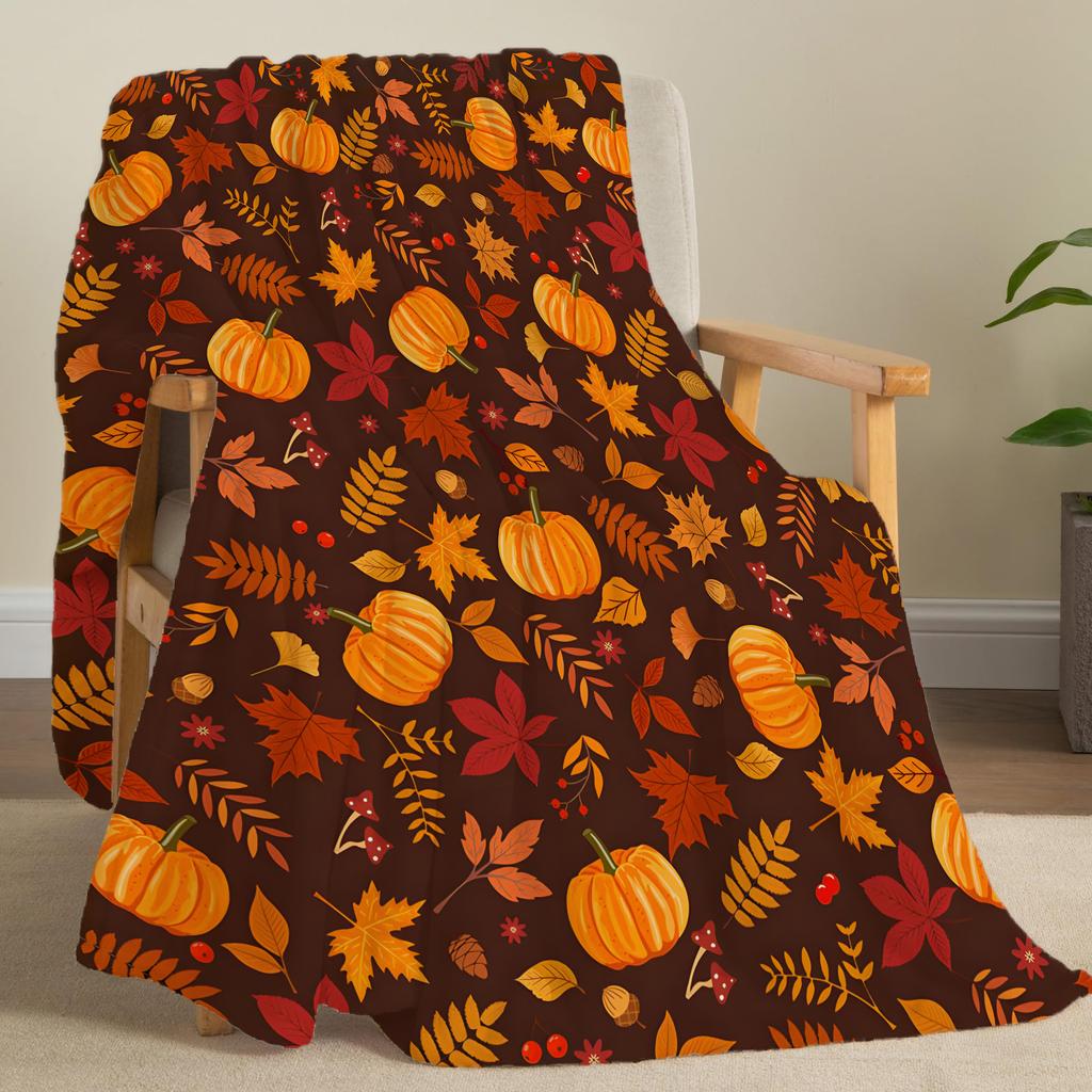 Coperta autunnale per il Ringraziamento, con stampa in flanella a foglia d'acero e zucca, super morbida e accogliente, perfetta come regalo per lei