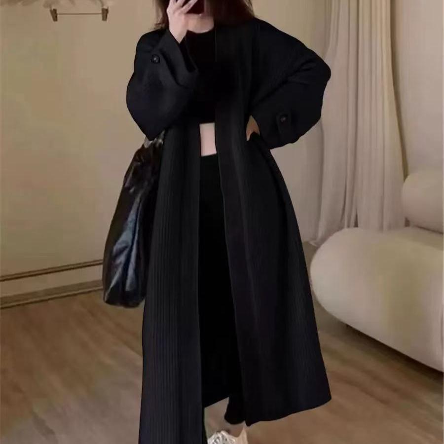 

Женский длинный вязаный кардиган Осень Зима Свободный Однотонный Трикотаж Женский Открытый Стиль Длинный Рукав Элегантный Свитер Кардиган One Size чёрный