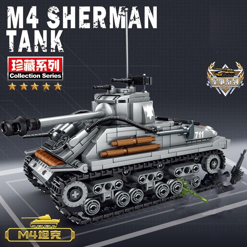 656PCS Military US Sherman M4 Tank Building Blocks WW2 Tank City Police Soldier Weapon Action Figure Bricks Kids DIY Toys Gift