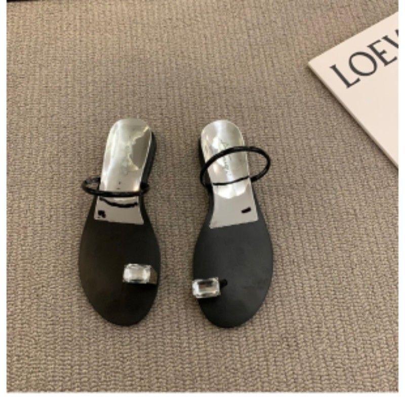 

French rhinestone slope heel sandals girl wear holiday beach slippers fairy shoes 2025 summer new pigeon egg sandals 39 чорний