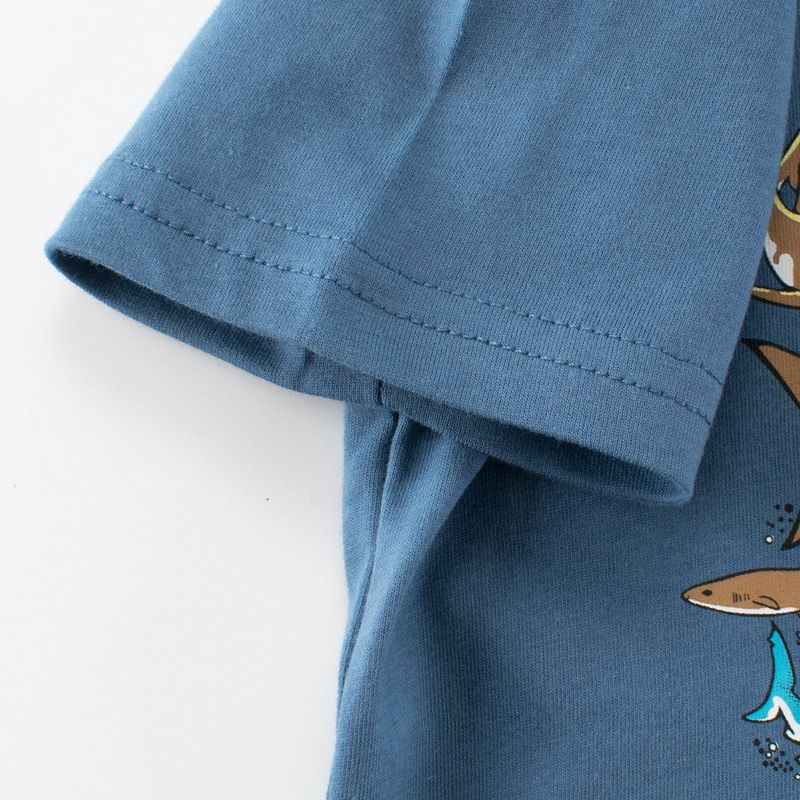 27Kids Children's Clothing Korean Style Kidsren's Round Neck Short-Sleeved T-Shirt Boys Shark Ocean Clothes Baby Boy Pure Cotton Top