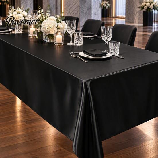 Protective Table Linen for Buffet Solid Color Satin Tablecloth, 102 x 57 Inch Rectangular Silky Cover, High Density Tablecloth Celebration Smooth