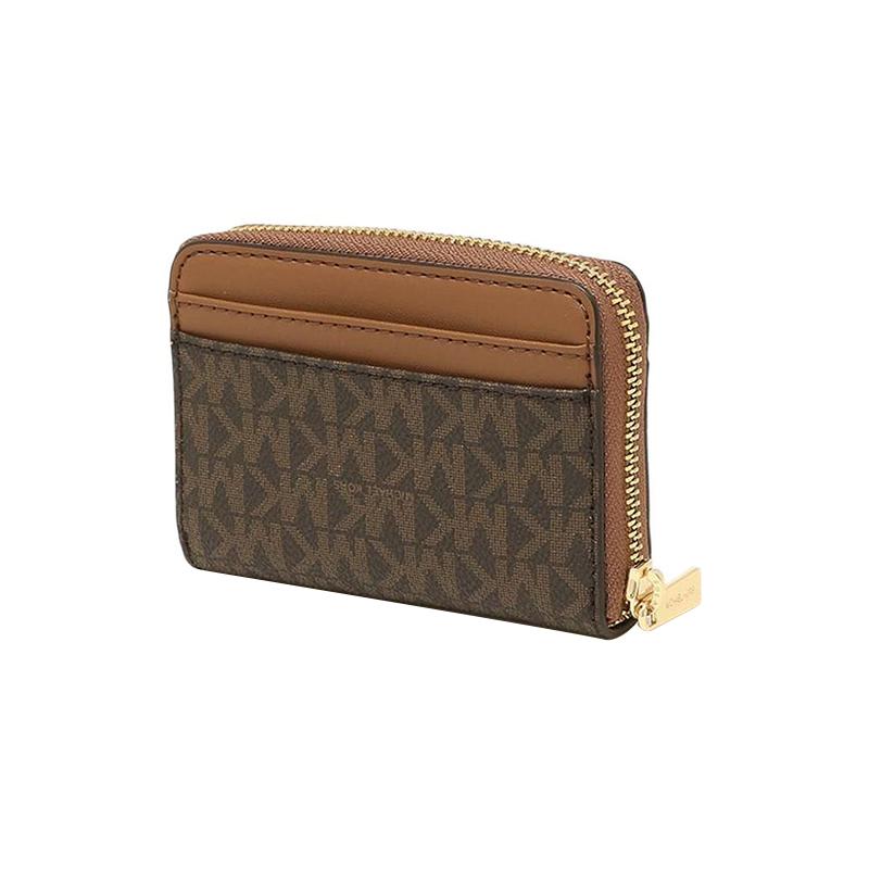 Michael Kors Jet Set Travel Logo Zipper Closure Coated Canvas Card Holder Wallet Regular Women's Brown
