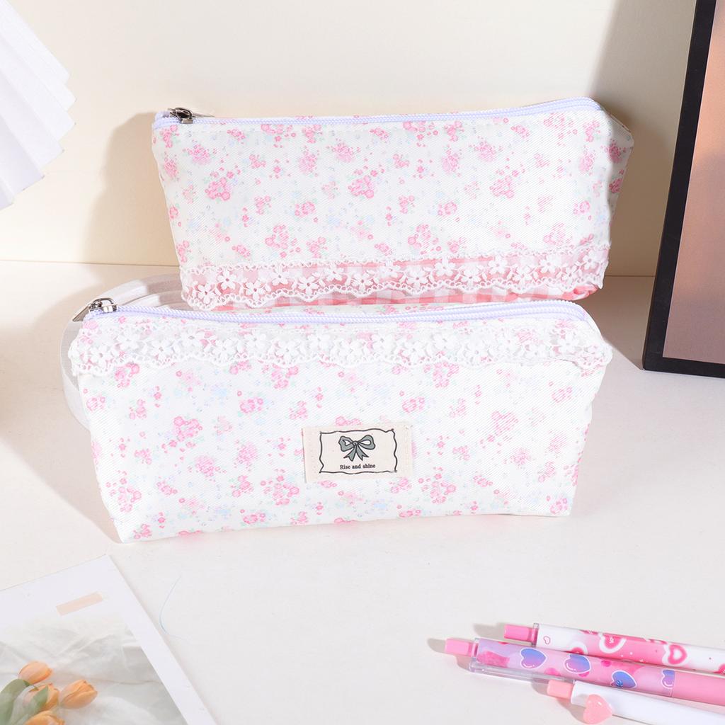 Cute Floral Bowknot Pencil Case Zipper Portable Pencil Pouch Girl Stationery Organizer Student School Supplies Back To School