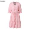 ZANZEA Women Casual V-Neck Loose Half Sleeve Dress