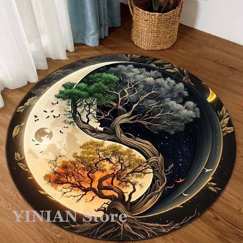 3D Viking Yggdrasil Tree of Life Area Rug Round Carpet Rugs for Living Room Bedroom Sofa Decoration Kids Play Non-slip Floor Mat