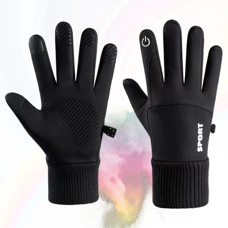 1Pair Men Winter Warm Full Fingers Waterproof Cycling Outdoor Sports Running Motorcycle Ski Touch Screen Fleece Gloves.