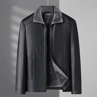 Men's Winter Fleece Lined Lapel Faux Leather Jacket