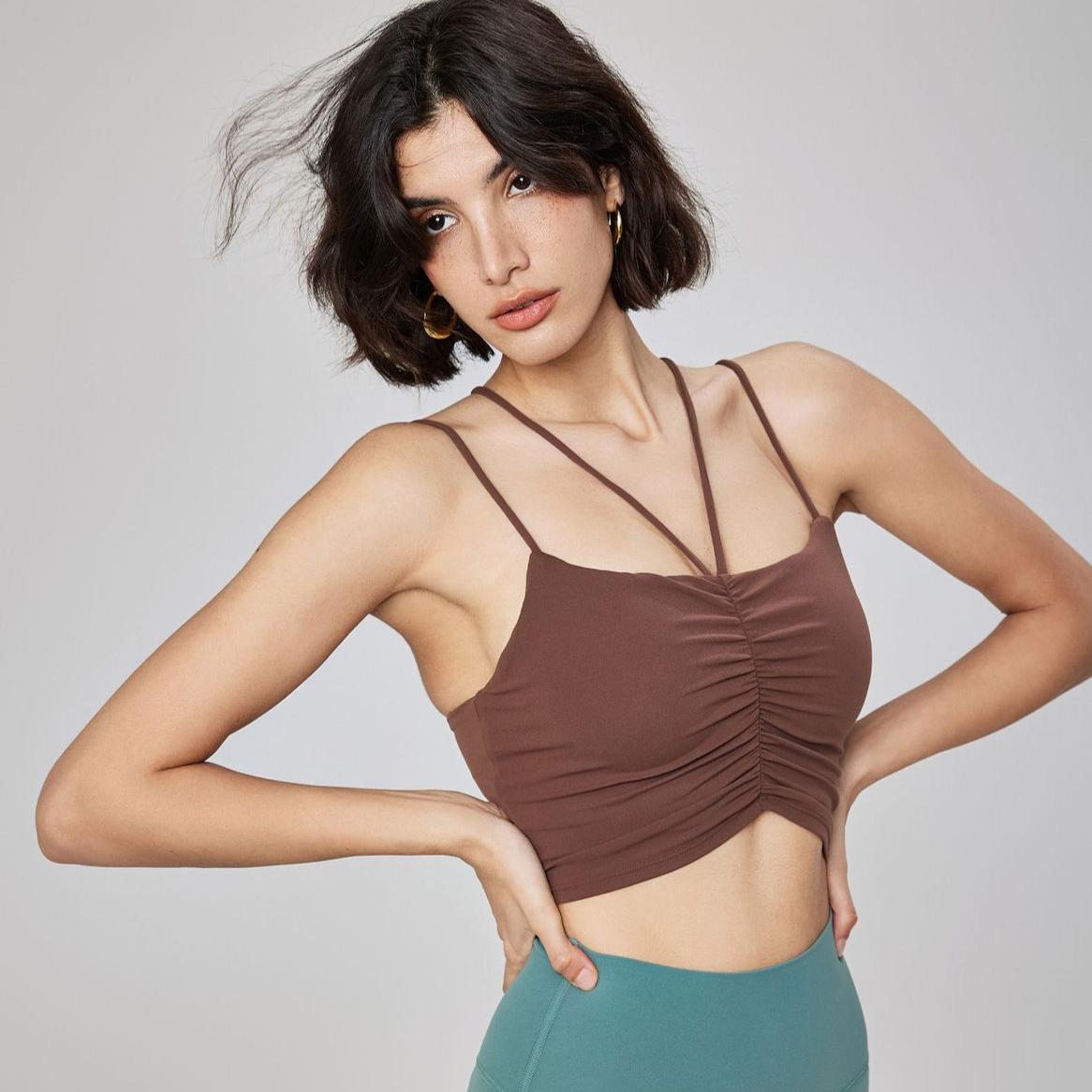 

Женский удобный спортивный бюстгальтер на весну и лето, прочный, с тонкими бретельками, жилет для йоги, сексуальный бюстгальтер для фитнеса с открытой спиной 10 коричневый