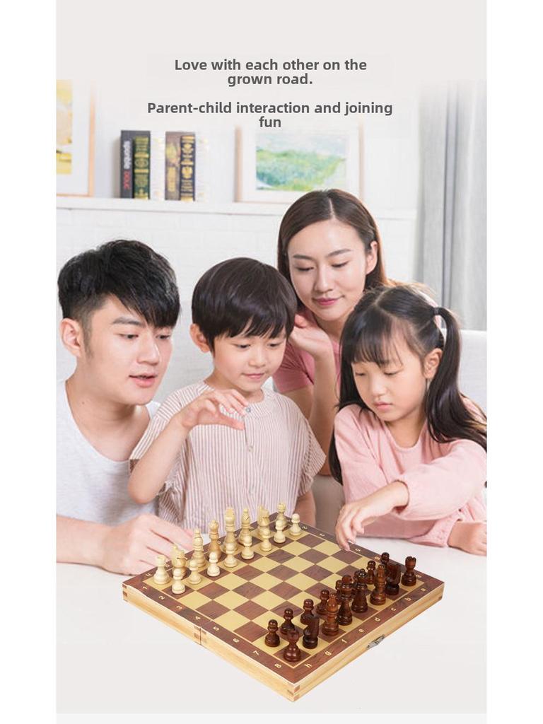 High-Quality Wooden Folding Chess Set for Students and Children