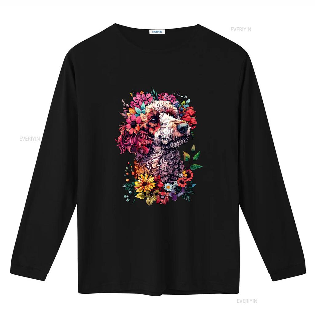 Vibrant Floral Poodle Dog Print Casual Nature Art T Shirt vintage Washed Unisex designer clothes fashion Stretched