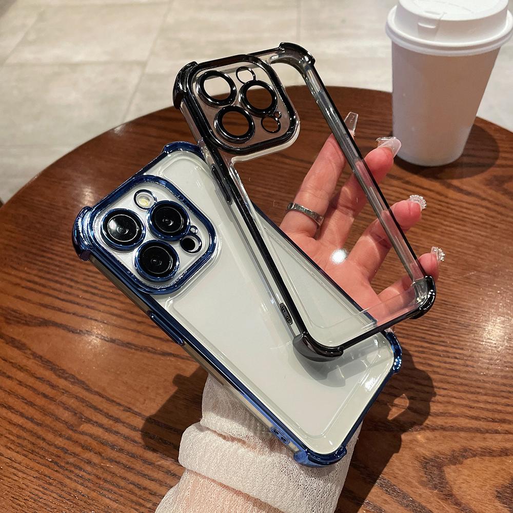 Electroplated Four Corners Anti Drop Transparent Protective Phone Cases for iPhone Huawei Honor OPPO Infinix Itel Tecno