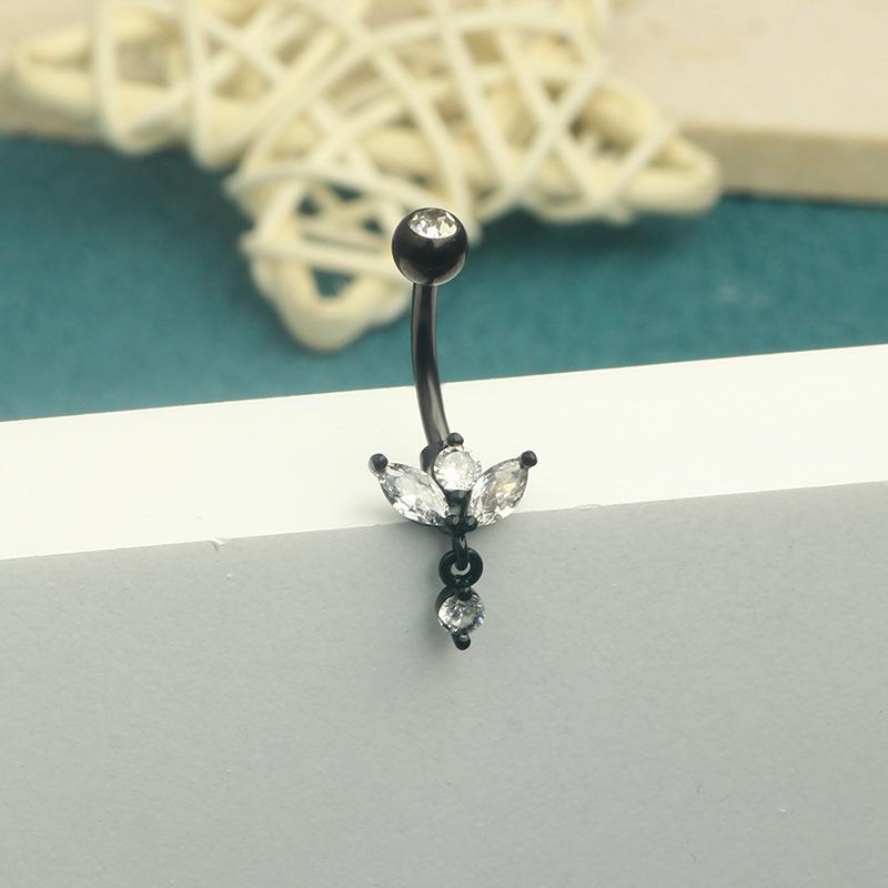 Heart-Shaped Black Navel Ring with Planet and Moon Design