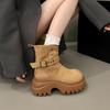 Thick-soled Versatile Two-wear Belt Buckle Medium Boots Retro Maillard Boots Women's Autumn and Winter Design Sense Martin Boots Short Boots
