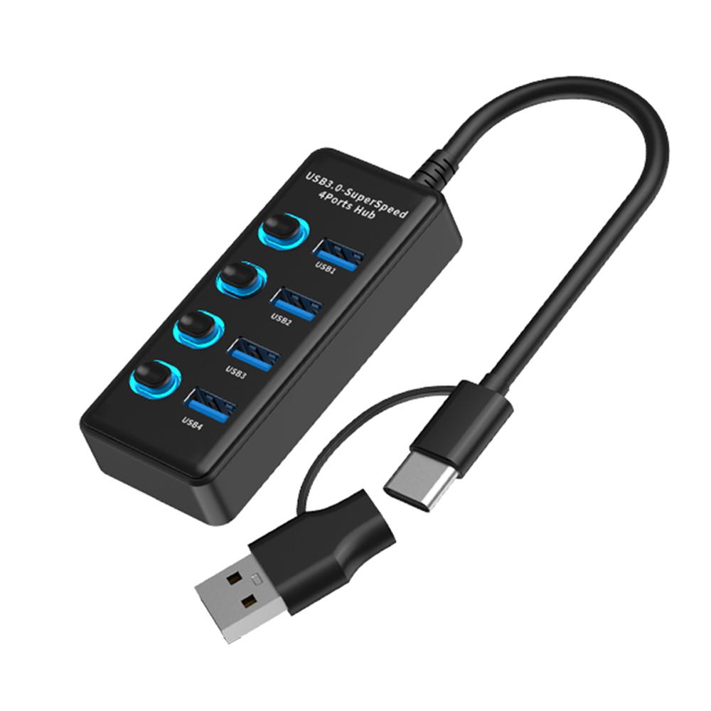 KEBIDUMEI USB HUB 7 Ports USB3.0 Splitter 5Gbps with Individual Switch Power Adapter for Laptop USB Ports Extender USB-C Docking
