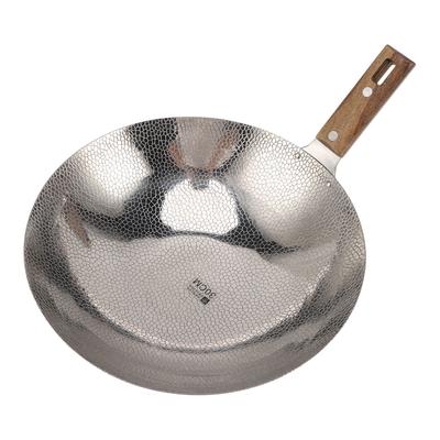 Patelnia z drewnianą rączką Szybkie nagrzewanie Stal nierdzewna 304 Wielofunkcyjna Nieprzywierająca Patelnia do smażenia stir-fry