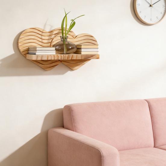 Wall Plant Holder Wooden Heart Shaped Floating Shelf Indoor Wall Mounted Flower Pot Display Stand for Entryway Hallway Bedroom Farmhouse Decor