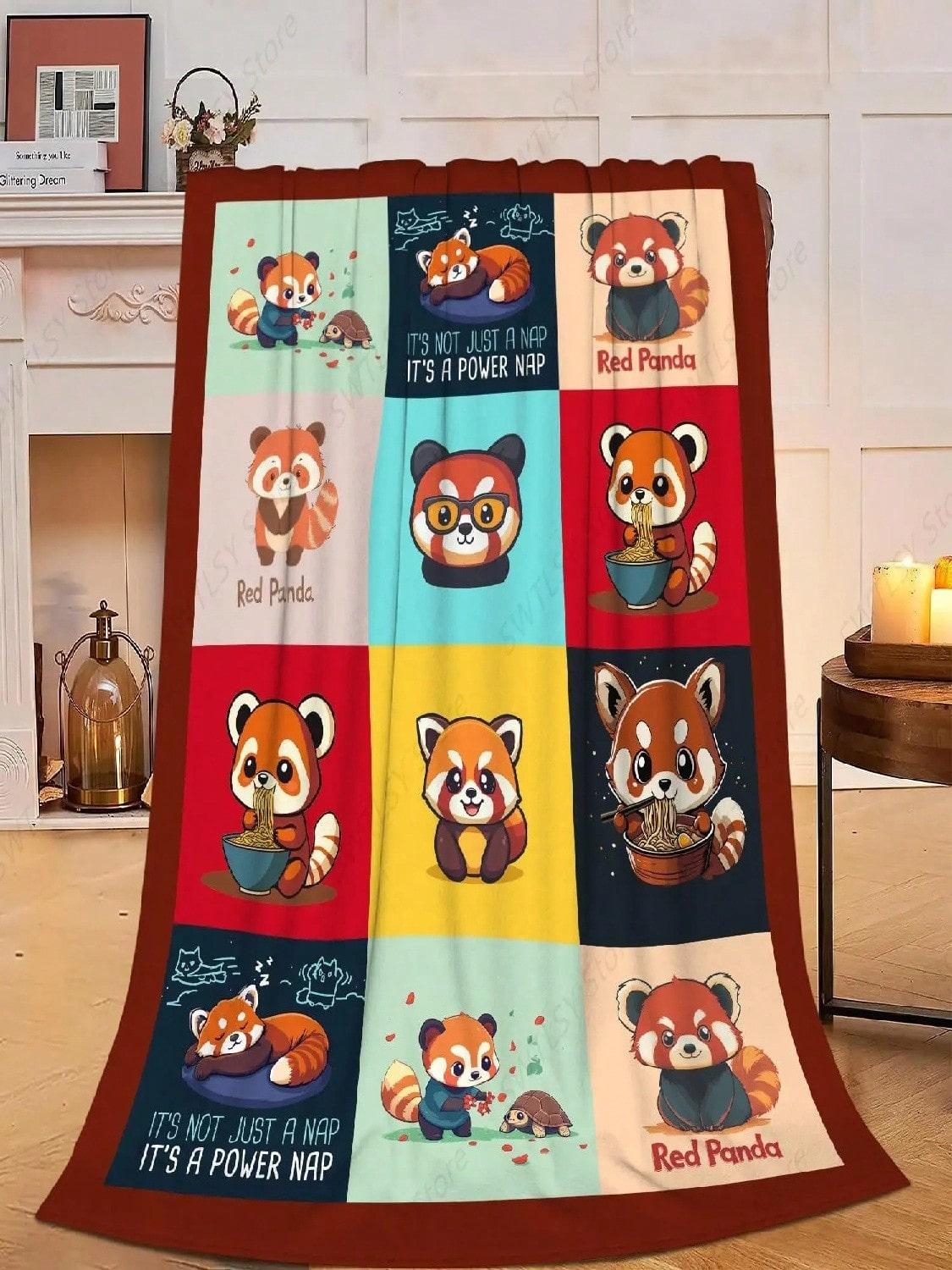 Cute Red Panda Blanket  Panda Fleece Throw Blanket Fuzzy Plush Super Soft Cozy Warm Nursery Red Panda Decor Bedding Stuff 75X95CM