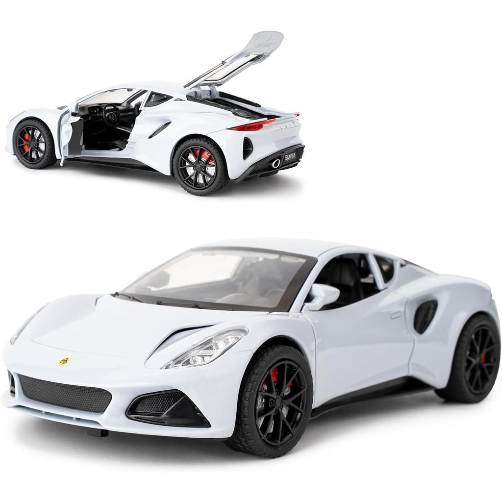 Lotus Emira Modellauto im Maßstab 1/24, Spielzeugauto mit Rückziehfunktion aus Zinklegierung mit Ton und Licht als Geschenk für Kinder, Jungen und Mädchen