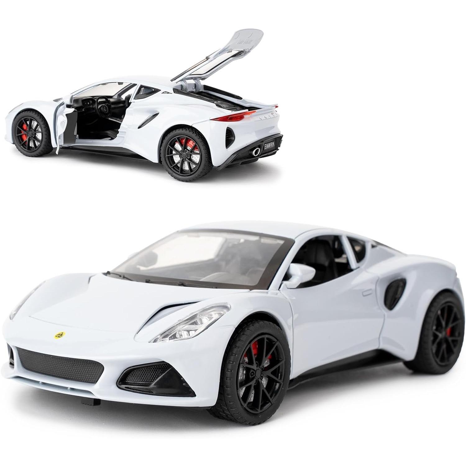 

1/24 масштабная модель автомобиля Lotus Emira, игрушечный автомобиль из цинкового сплава со звуком и светом для детей, подарок для мальчиков и девочек 1/24-Size:19*8.5*5cm серебряный