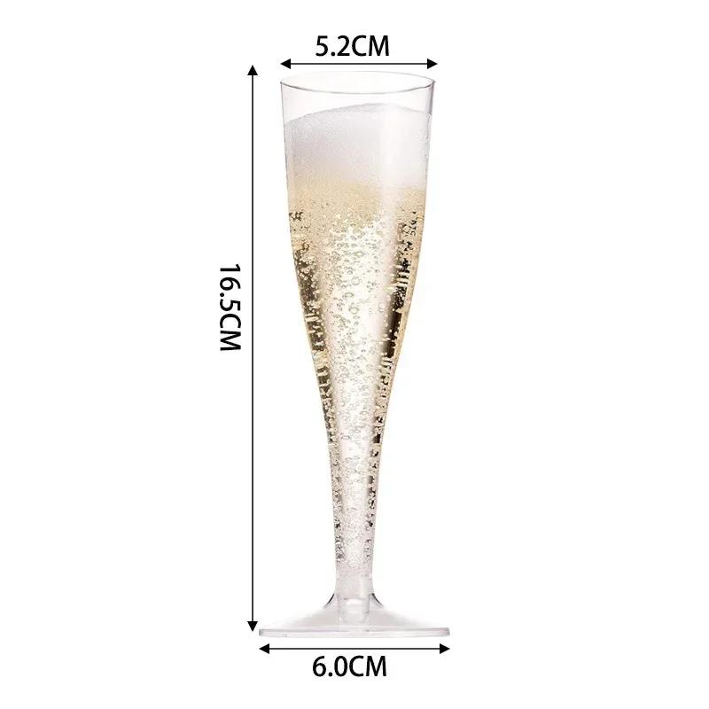 25ks Jednorázové plastové flétny na šampaňské 5Oz čiré třpytivé Šálky na šampaňské Bar Svatební párty Šálky na víno Křišťálový pohár na víno