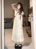 French Square Neck Bubble Sleeve Dress Women's Summer New Gentle Temperament Coffee Break Dress Waist and Thin Long Dress