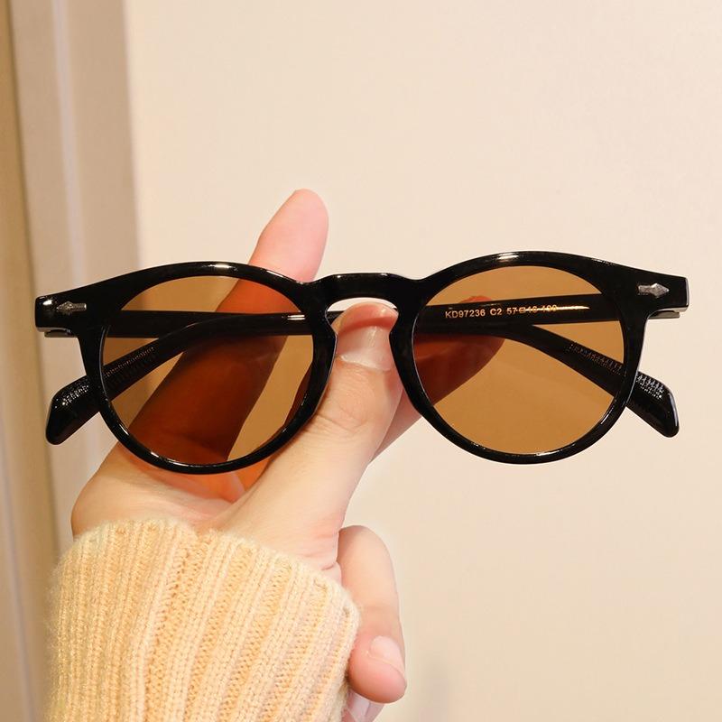 Round Small Frame Rice Nail New Color blocked Sunglasses Simple Concave Shaped Glasses Frame for Women