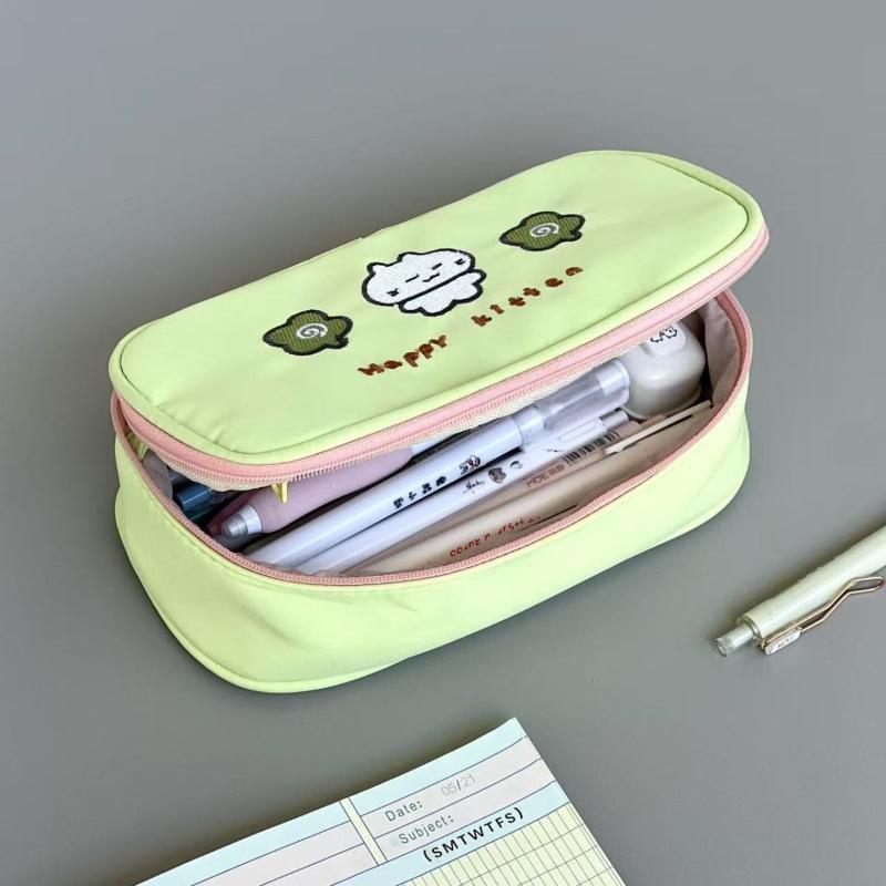 Cute Four Leaf Clover Kitten Pencil Case Cartoon Large Capacity Zipper Pencil Bag Student Stationery Storage Bag School Supplies