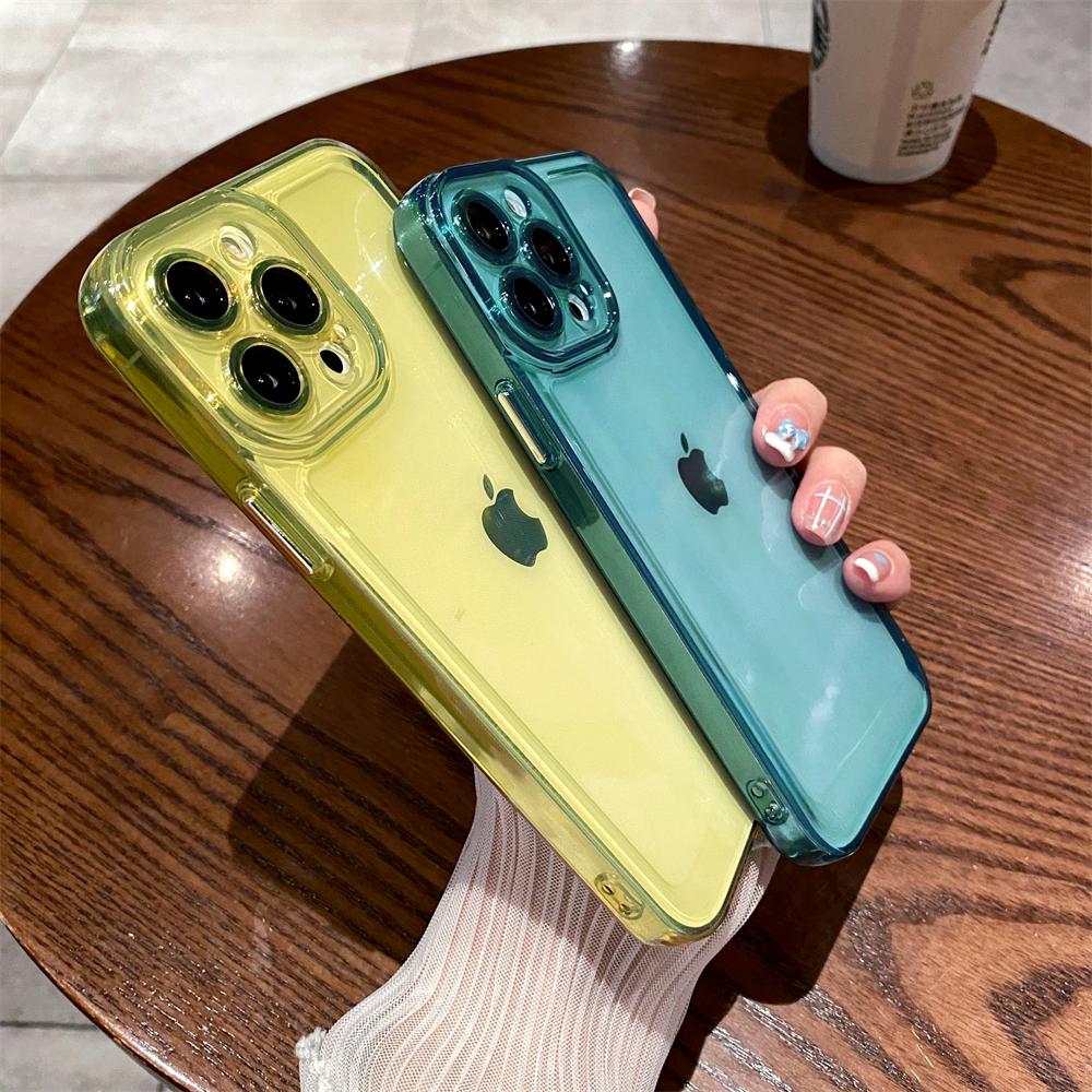 Neon Color Soft Transparent Silicone Case For iPhone 12 13 11 Pro Max X Xs Xr 7 8 Plus SE3 Rubber Clear Shockproof Bumper Cover