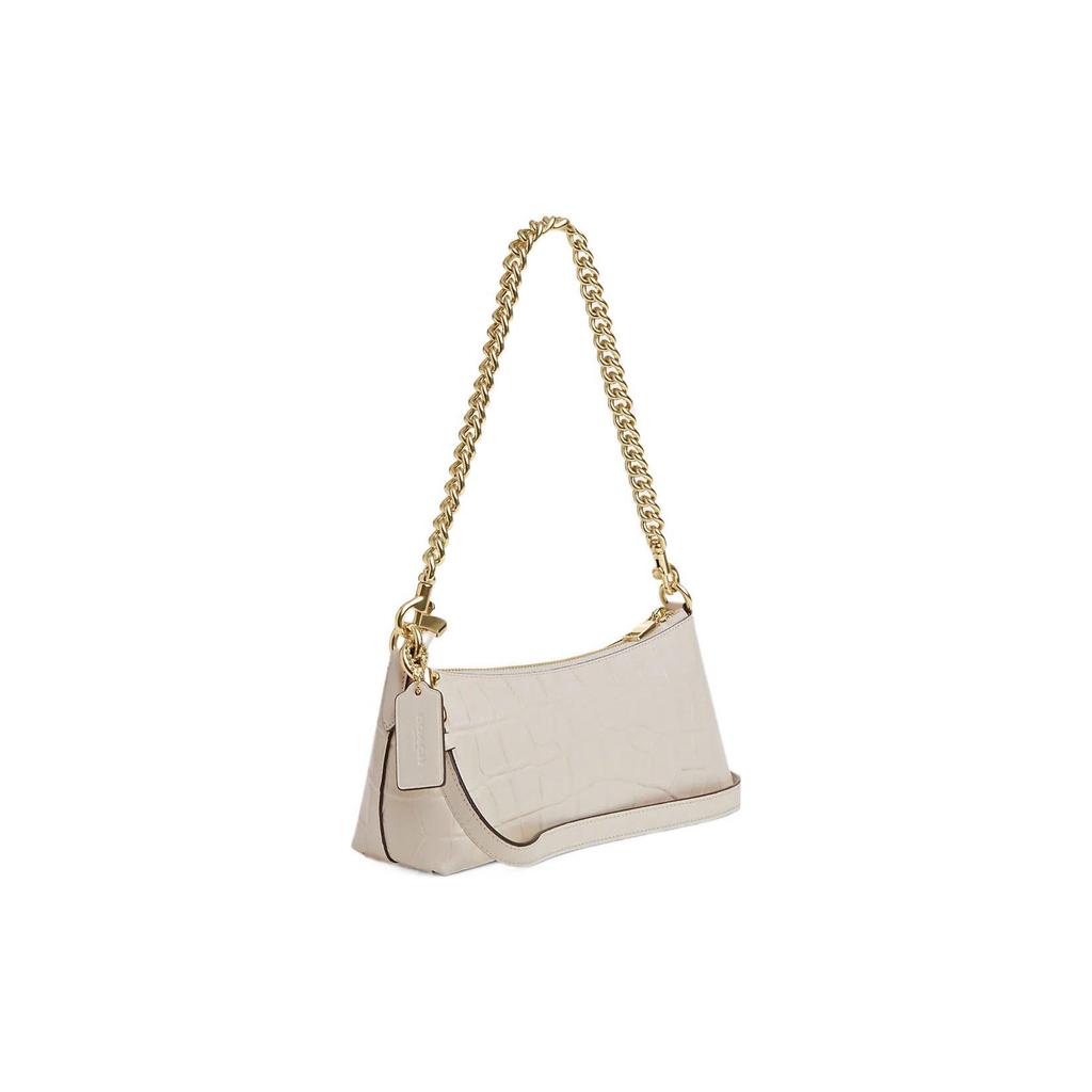Coach Charlotte 25 Cerniera con Logo Dorato Tasca con Cerniera Pelle Effetto Coccodrillo Borsa a Cuscino Borse da Donna Bianco Gesso CL656-IMCHK